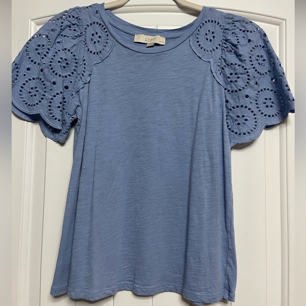 LOFT Periwinkle Eyelet Sleeve Top